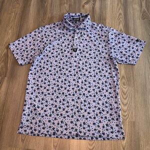 Bad Birdie Purple Floral Polo Performance Shirt Mens size Large